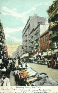 c.1910s Mulberry Street Vendor Cars, N.Y. Postcard F74