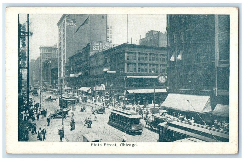 c1910 State Street Streetcars Trolley Chicago Illinois Antique Vintage Postcard
