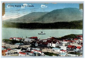 1935 Bird's Eye View Of Prince Rupert Steamer Ship B.C. Canada Vintage Postcard