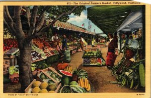 Original Farmers Market Hollywood West 3rd St Fairfax Calif. 1949 VTG  Postcard  