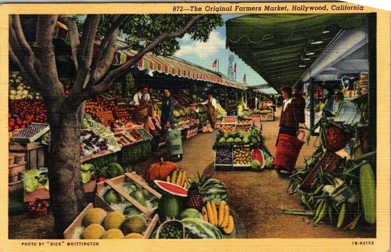 Original Farmers Market Hollywood West 3rd St Fairfax Calif. 1949 VTG  Postcard  