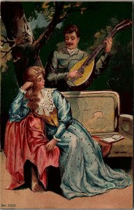 c1915 ROMANTIC COUPLE PLAYING MANDOLIN UNPOSTED POSTCARD 20-250