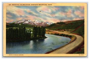 Salmon River Sawtooth Mountains Idaho ID Linen Postcard W20