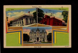 MA Post Office State Armory Court House Fitchburg Massachusetts Linen Postcard
