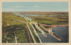 Welland Ship Canal , Ontario , 1940s ;  Aerial view of Flights Locks