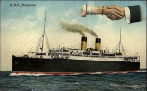 Hands Across the Sea Steamer Ocean Liner R.M.S. Metagama c1910 Vintage Postcard