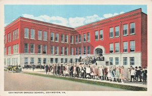 COVINGTON VIRGINIA VA~CHILDREN IN FRONT-COVINGTON GRADED SCHOOL~ANTIQUE POSTCARD