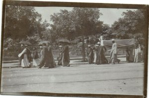 PC EGYPT, ALEXANDRIA, STREET SCENE, PALMS, Vintage REAL PHOTO Postcard (b36064)