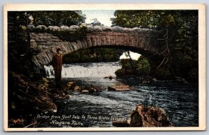 Niagara Falls NY~Bridge From Goat Isle To Three Sister Islands~Vintage Postcard