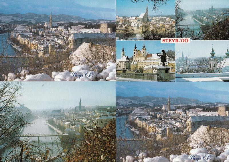 Steyr Austria Rivers at Christmas 4x Postcard s