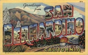 San Bernardino, CA Large Letter Town 1949 very light postal marking on card, ...