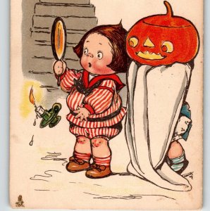 Halloween Postcard Tuck 1915 G.G. Wiederseim Girl Candle Mirror Ghost Goblin 807