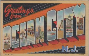 Postcard Large Letters Greetings From Ocean City NJ 1946