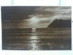 Vintage Postcard Sunset over the Lighthouse Port Erin Isle of Man 1926