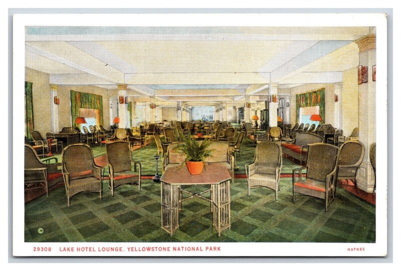 Lake Hotel Lounge  Yellowstone National Park WY UNP Haynes 29308 WB Postcard S13