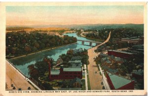 VINTAGE POSTCARD BIRD'S EYE VIEW OF ST. JOE RIVER AND HOWARD PARK SOUTH BEND IND