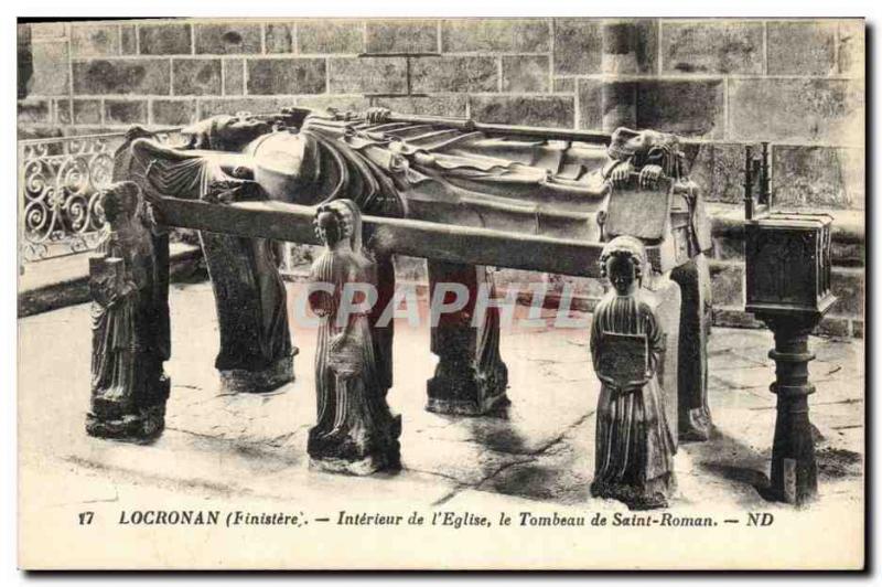 Old Postcard Locronan Interior of & # 39eglise the tomb of Saint Roman