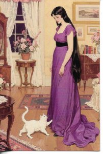Elegant lady with her cat Modern,vintage style,artist drawn,PC. Made in China