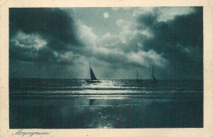 Germany sail & navigation themed postcard sailing vessel night scene
