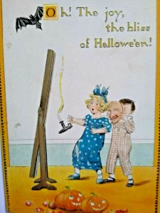Original Halloween Postcard Tucks Oh The Joy Bliss Series 190 Flying Bat Pumpkin 