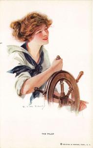 F. Earl Christy The Pilot Sailor Woman Signed Postcard