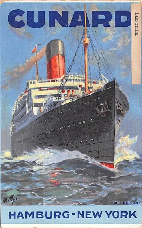 Cunard Laconia, Hamburg, New York Ship Unused 