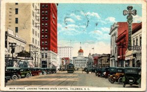 Postcard Main Street, Looking Towards State Capitol in Columbia, South Carolina