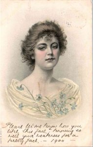 Pretty Lady with Shawl that has Flowers  - in 1904