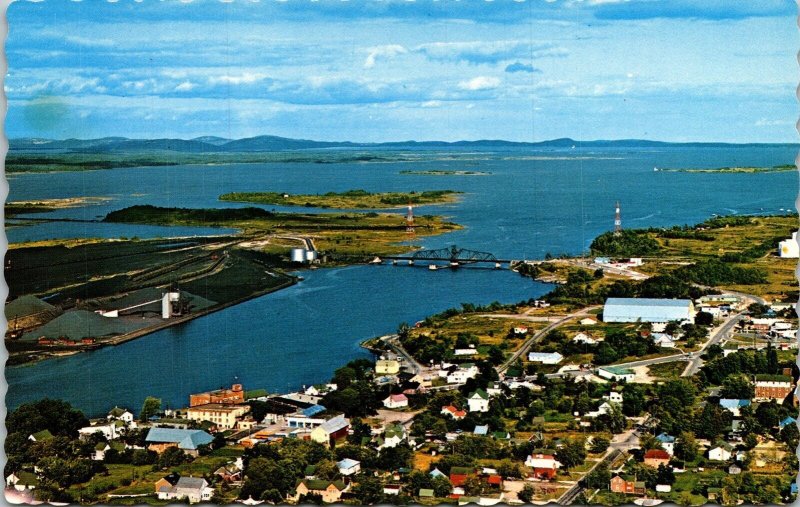 Aerial View Little Current Manitoulin Island Ontario Canada Postcard VTG UNP  