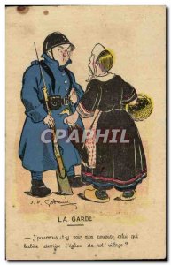 Old Postcard militaria Folklore guard