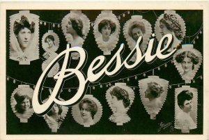 Tuck Name Postcard 32. Bessie Ladies' Faces in Japanese Lanterns, Glosso