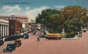 Vintage Postcard 1945 Washington Square Car Park Building Newport Rhode Island