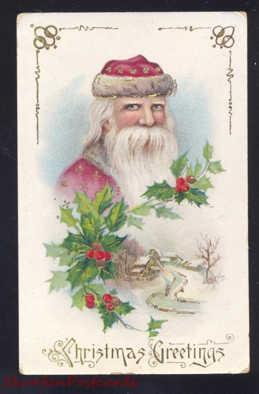 CHRISTMAS GREETINGS SANTA CLAUS PINK ROBE GELCOAT ANTIQUE 