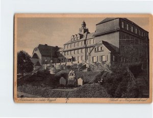 Postcard Schule u. Kriegerdenkmal, Hartenstein, Germany