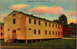 Vtg Barracks Camp Atterbury Indiana IN 1940s Unused Linen Postcard