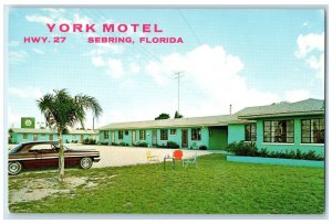 c1950's York Motel & Restaurant Cottages Classic Cars Sebring Florida Postcard