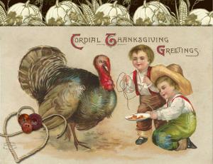 Handmade Postcard Set of 6 Kids Teasing Tom Turkey Thanksgiving Greeting Card