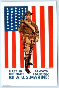 WWI Repro BE A U.S. MARINE~FLAG Patriotic James Montgomery Flagg 4x6 Postcard