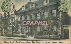 Postcard Old Mason Croft Stratford Avon is the residence of Miss Marie corelli