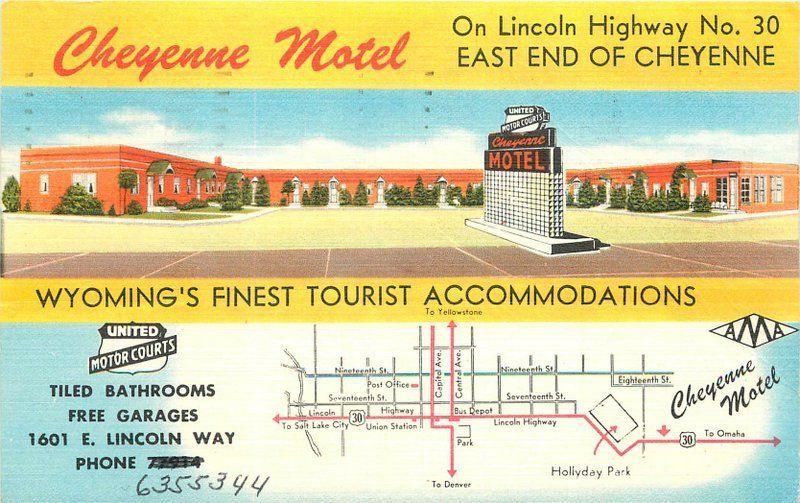 1961 Cheyenne Wyoming Motel roadside MWM linen postcard 670