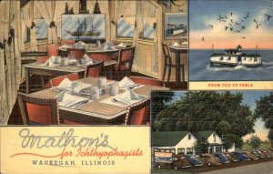 Waukegan Illinois Mathon's Restaurant Seafood c1930-50s Vintage Postcard