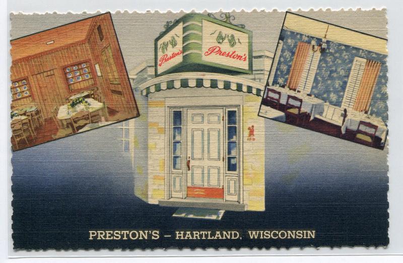 Preston's Restaurant Bar Hartland Wisconsin linen postcard