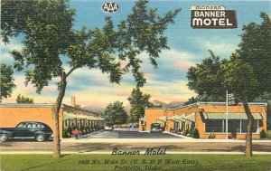 Pocatello Idaho Banner Motel autos roadside occupation linen Postcard 24-8110