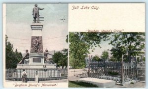 SALT LAKE CITY, UT  Handcolored BRIGHAM YOUNG Monument & Grave 1900s  Postcard