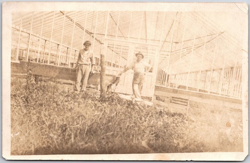 Two Men The Gardeners Antique Photo Posing Hat Postcard