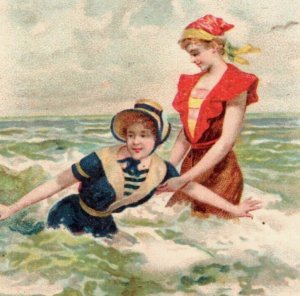 1880s-90s Trébucien Gourmet Chocolate Ladies Beach Swimming Lot Of 3 F155