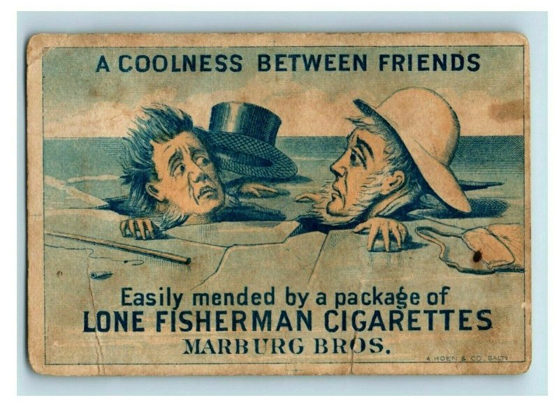 1870's Lone Fisherman Cigarettes Marburg Bros. Comical Men In Ice Lake P166