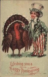 Thanksgiving - Little Boy Uncle Sam & Turkey #4810 1910 Used Postcard
