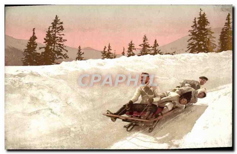 Old Postcard of Sports & # 39hiver skiing Tobogganing Advertisement Gerber ex...