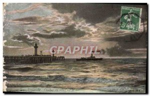 Old Postcard Trouville sunset over the sea boat